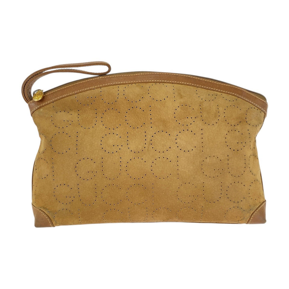 Gucci Clutch bag 004 113 0367 Suede Brown Beige Gold Metal