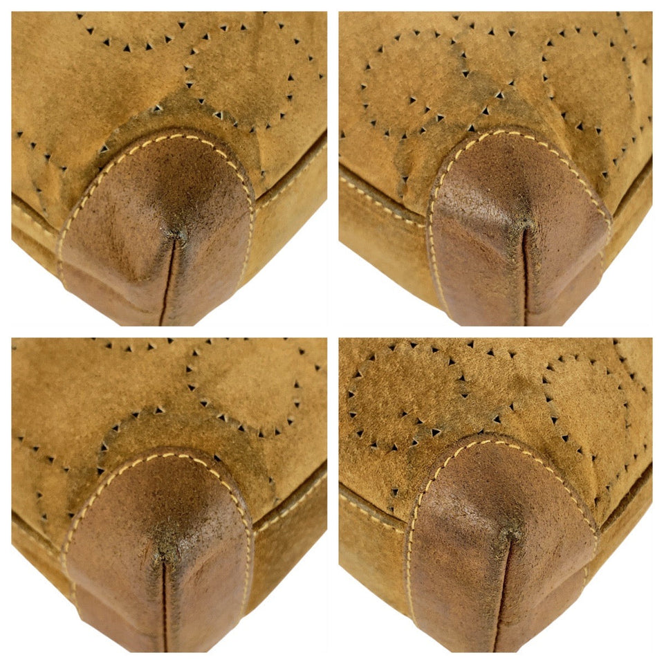Gucci Clutch bag 004 113 0367 Suede Brown Beige Gold Metal