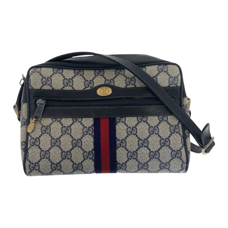 Gucci Shoulder Bag 68 001 3654 PVC Navy Gold Metal Sherry line Old Gucci