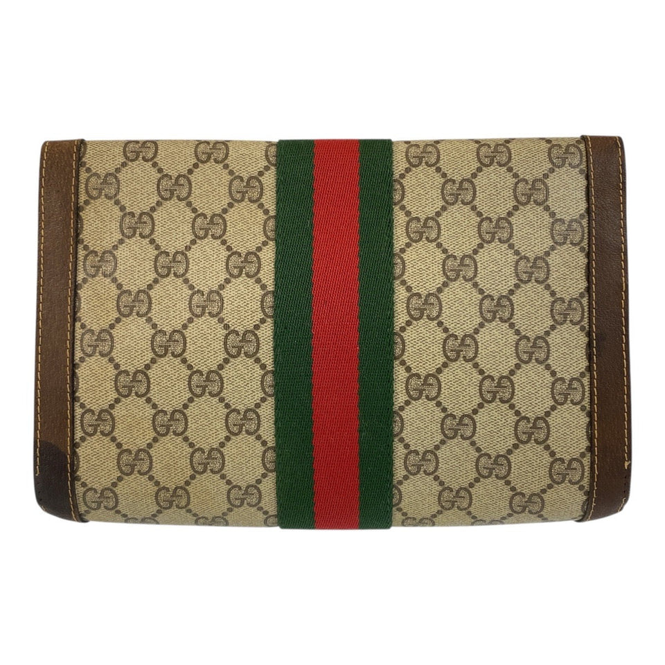 Gucci Clutch bag 38 GG Supreme Canvas Beige Brown Gold Metal Sherry line