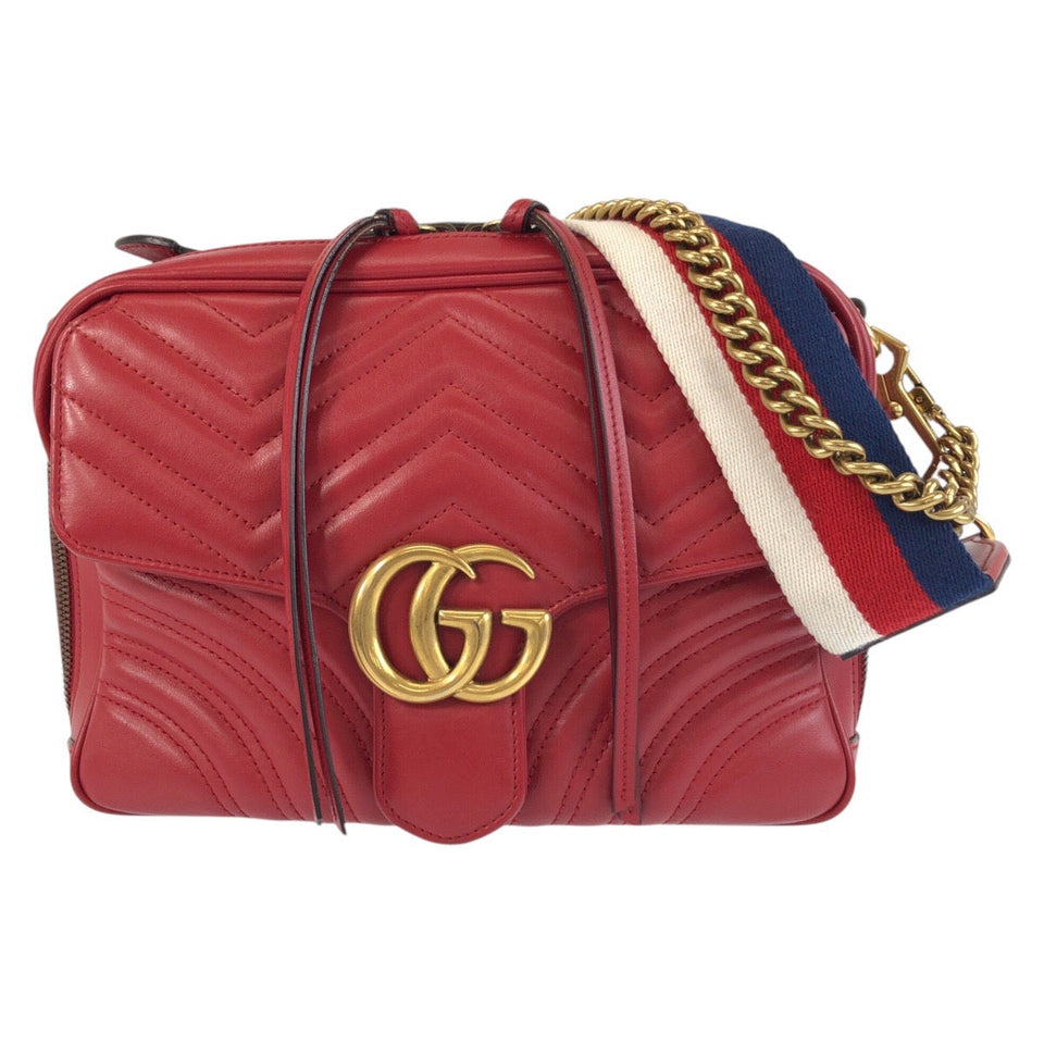 Gucci Shoulder Bag 498100 leather Red Gold Metal GG Marmont