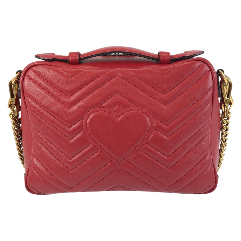 Gucci Shoulder Bag 498100 leather Red Gold Metal GG Marmont