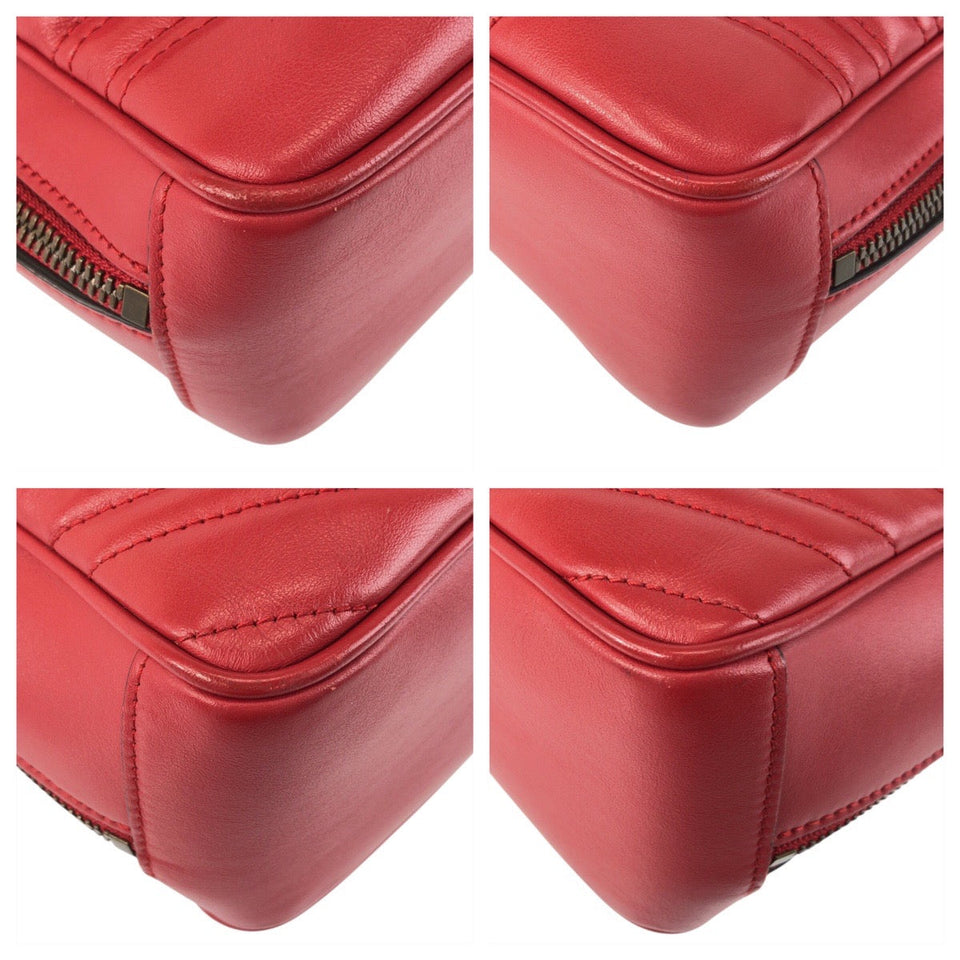 Gucci Shoulder Bag 498100 leather Red Gold Metal GG Marmont