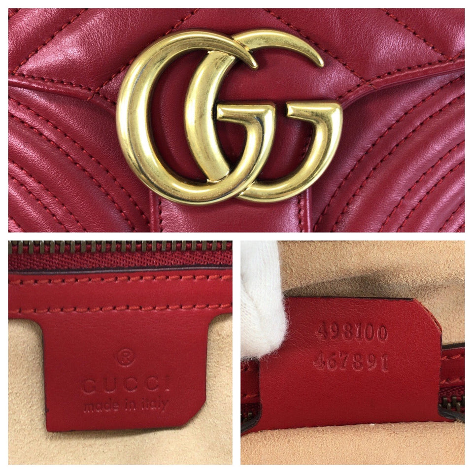 Gucci Shoulder Bag 498100 leather Red Gold Metal GG Marmont