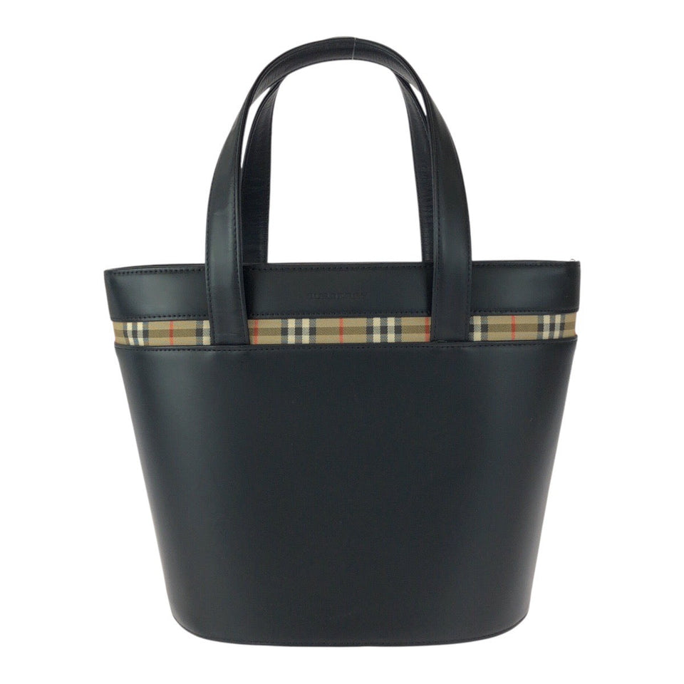 Burberry Tote Bag leather Black Silver Nova Check