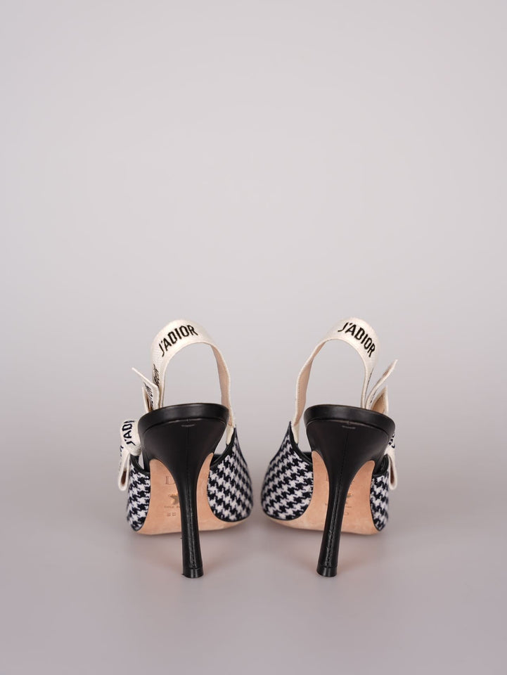 Dior J'ADior Sandals in Black and White Houndstooth Canvas Size 38