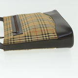 Luxury Burberry Nova Check Shoulder Bag Canvas Leather Beige Brown Red Auth 51027