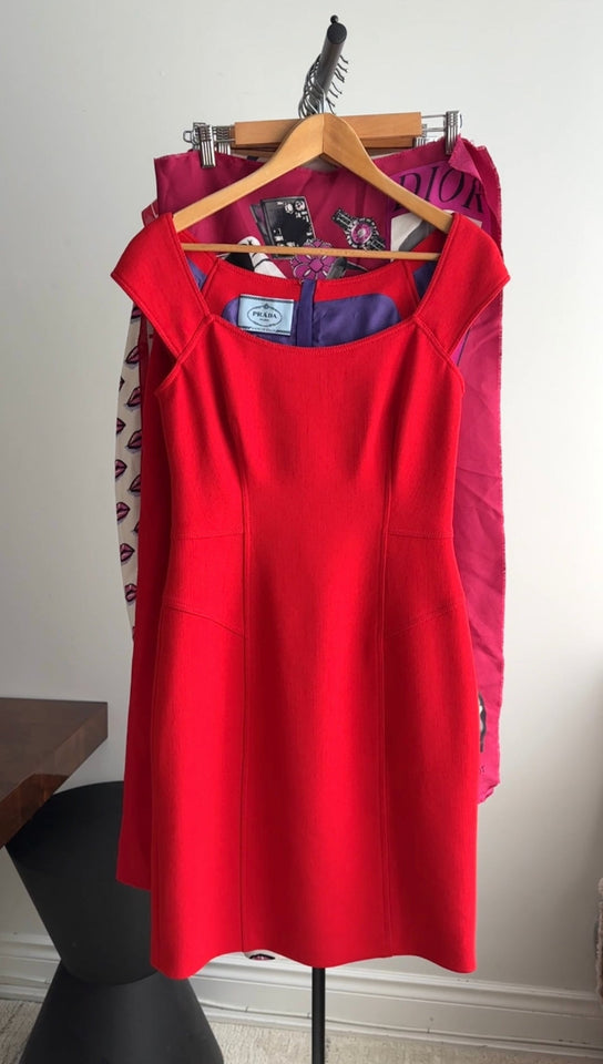 Prada Red Wool Seamed Wiggle Dress - M / 8