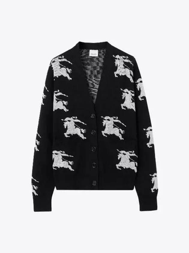 Luxury Burberry Cotton EKD Intarsia Knit Cardigan Black White