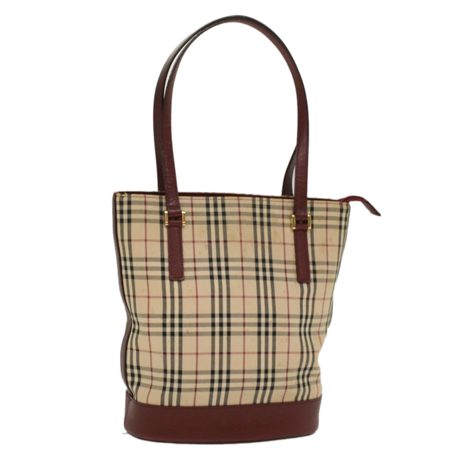 Luxury Burberry Nova Check Shoulder Bag Nylon Leather Beige Wine Red Auth 52038