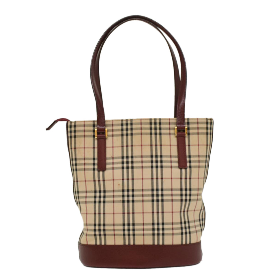 Luxury Burberry Nova Check Shoulder Bag Nylon Leather Beige Wine Red Auth 52038
