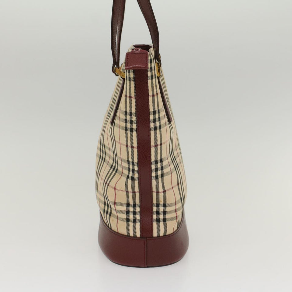 Luxury Burberry Nova Check Shoulder Bag Nylon Leather Beige Wine Red Auth 52038