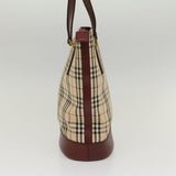 Luxury Burberry Nova Check Shoulder Bag Nylon Leather Beige Wine Red Auth 52038