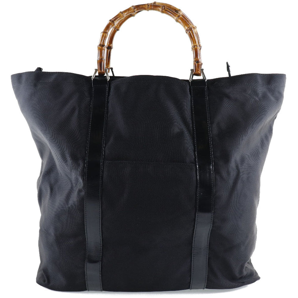 Gucci Tote Bag 002-2058-0412-5 Nylon canvas, leather black Bamboo bag unisex(Unisex)