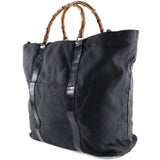 Gucci Tote Bag 002-2058-0412-5 Nylon canvas, leather black Bamboo bag unisex(Unisex)