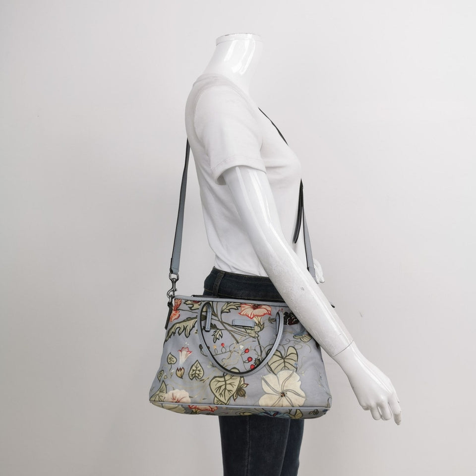 Gucci Flora Knight Tote Blue Nylon and Leather Small
