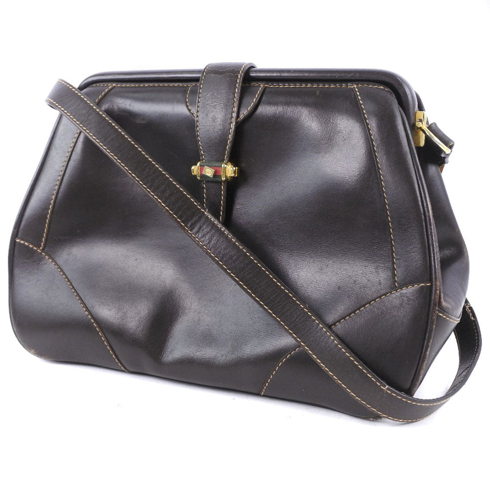 Gucci Shoulder Bag Calfskin Brown vintage Women