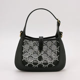 Gucci Jackie 1961 Mini Black Lizard Skin Mesh with Crystals Chain Strap