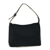 Luxury Burberry Nova Check Shoulder Bag Nylon Leather Beige Black Auth 53789