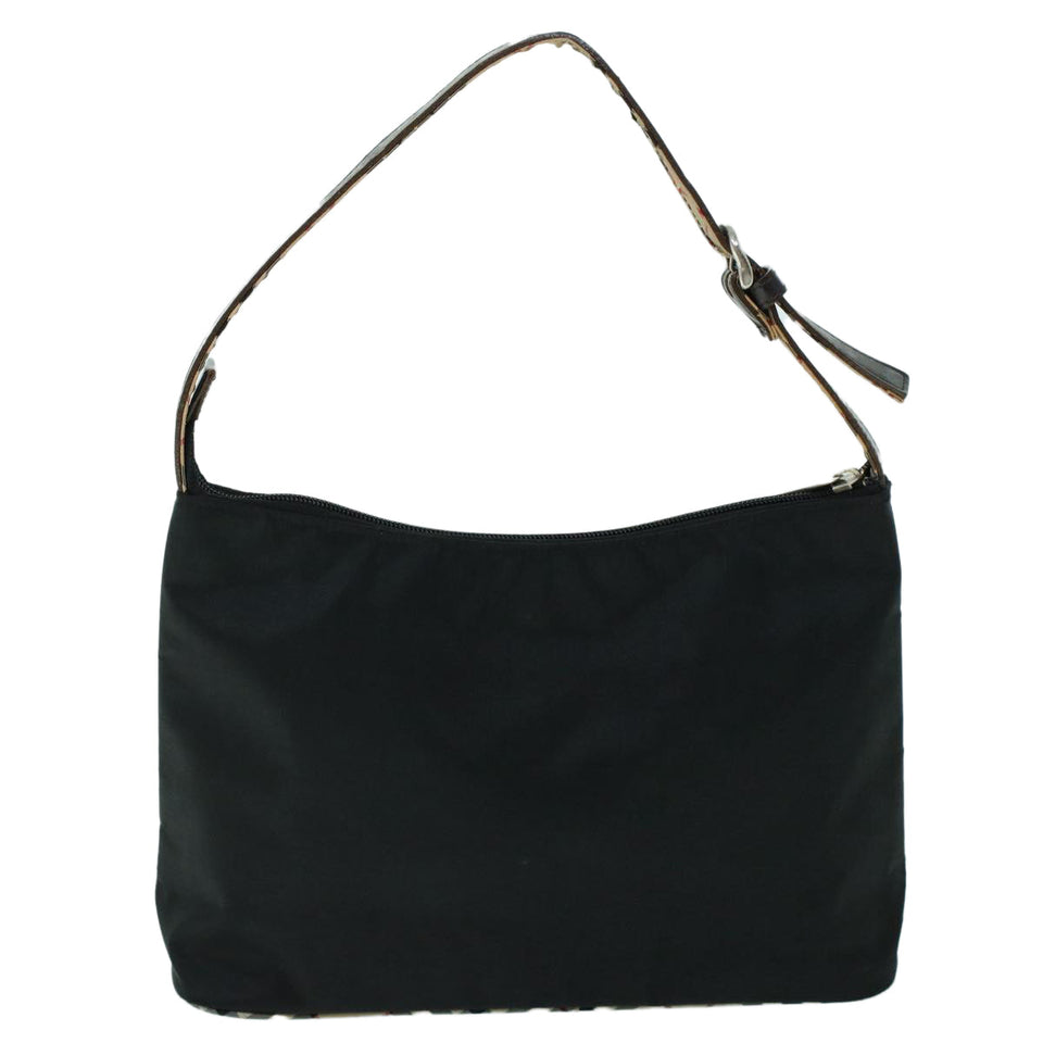 Luxury Burberry Nova Check Shoulder Bag Nylon Leather Beige Black Auth 53789