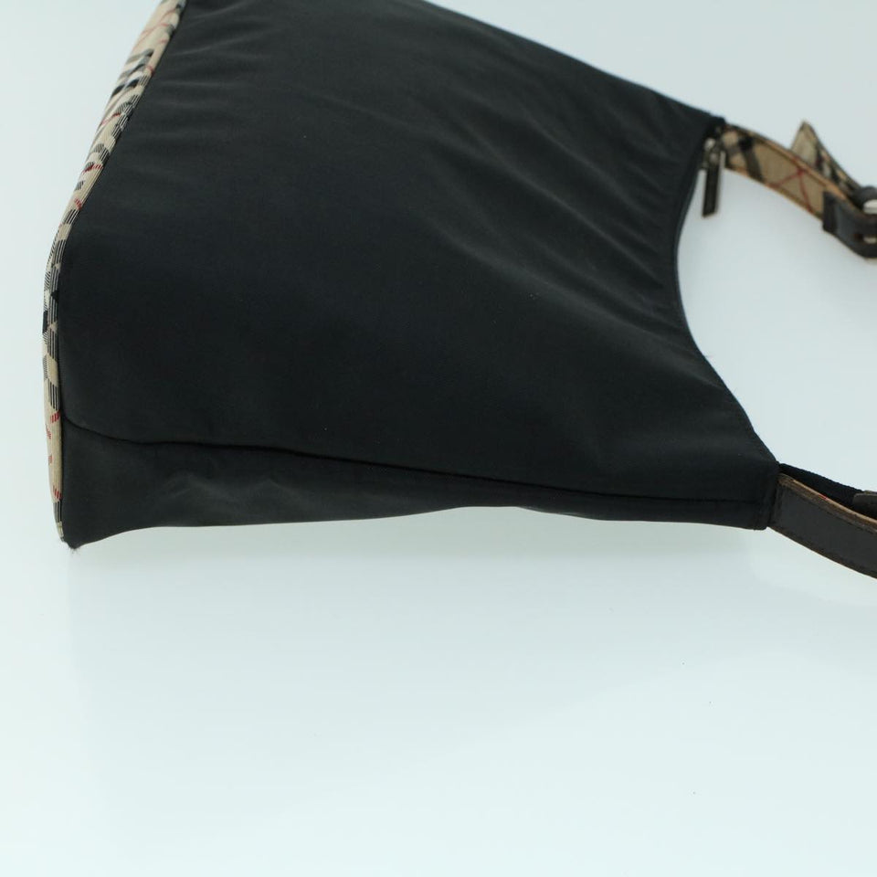 Luxury Burberry Nova Check Shoulder Bag Nylon Leather Beige Black Auth 53789