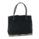 Luxury Burberry Nova Check Shoulder Bag Nylon Leather Beige Black Auth 53791