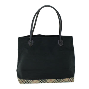 Luxury Burberry Nova Check Shoulder Bag Nylon Leather Beige Black Auth 53791