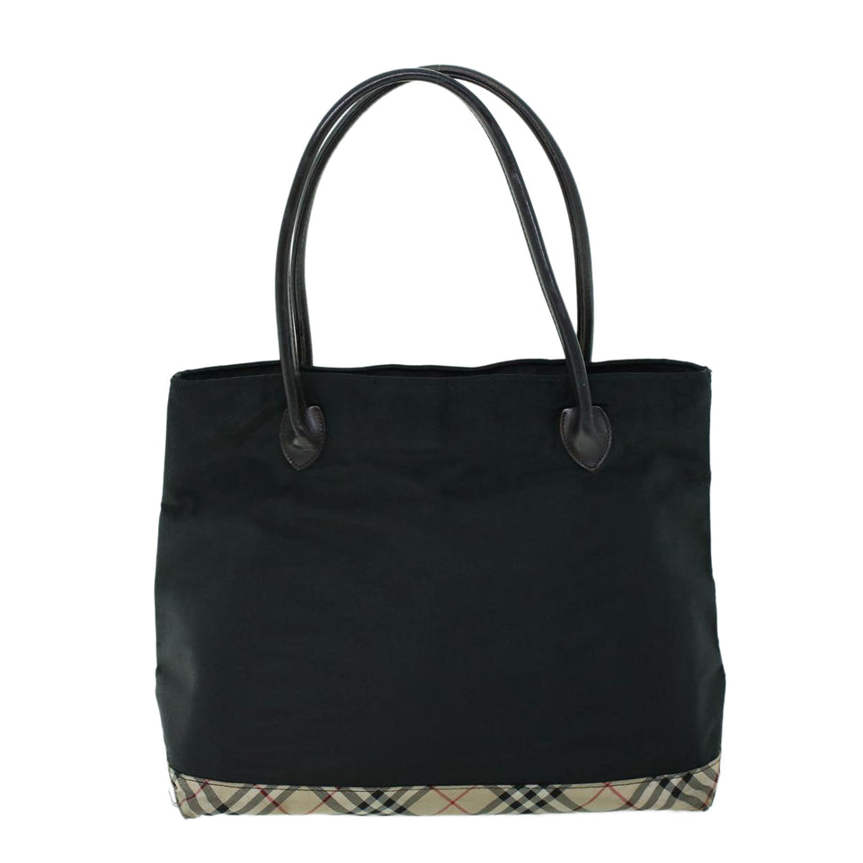 Luxury Burberry Nova Check Shoulder Bag Nylon Leather Beige Black Auth 53791