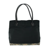 Luxury Burberry Nova Check Shoulder Bag Nylon Leather Beige Black Auth 53791