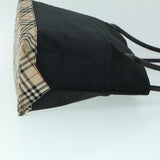 Luxury Burberry Nova Check Shoulder Bag Nylon Leather Beige Black Auth 53791