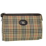 Luxury BurberrySs Nova Check Clutch Bag Canvas Leather Beige Brown Auth 53792