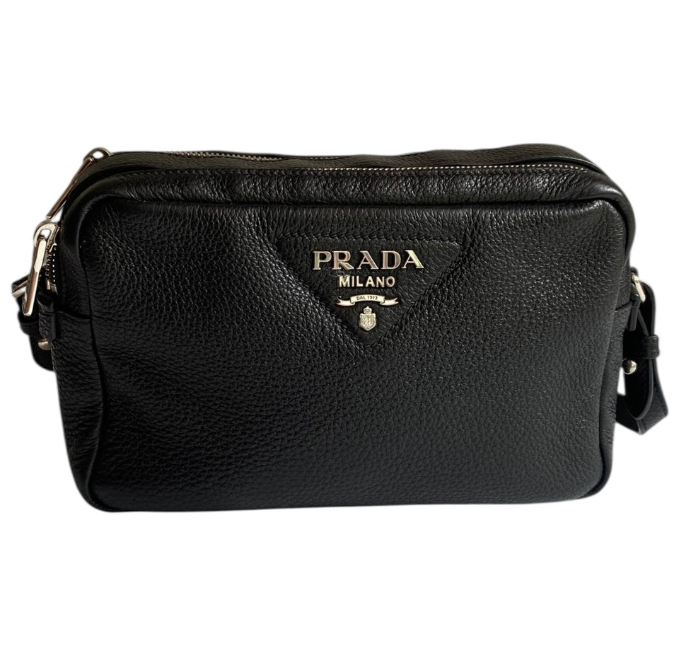 Prada Black Daino Leather Crossbody Camera Bag