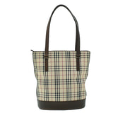 Luxury Burberry Nova Check Tote Bag Canvas Leather Beige Brown Auth 54021