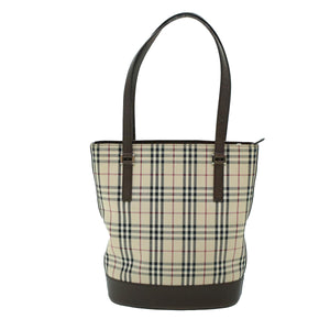 Luxury Burberry Nova Check Tote Bag Canvas Leather Beige Brown Auth 54021