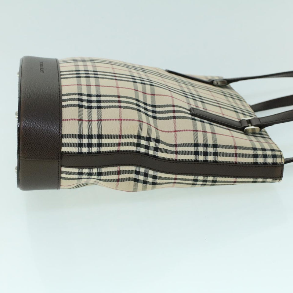 Luxury Burberry Nova Check Tote Bag Canvas Leather Beige Brown Auth 54021