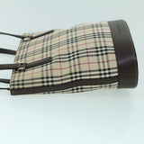 Luxury Burberry Nova Check Tote Bag Canvas Leather Beige Brown Auth 54021