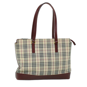 Luxury Burberry Nova Check Tote Bag Canvas Leather Beige Red Auth 54022