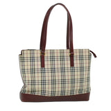 Luxury Burberry Nova Check Tote Bag Canvas Leather Beige Red Auth 54022