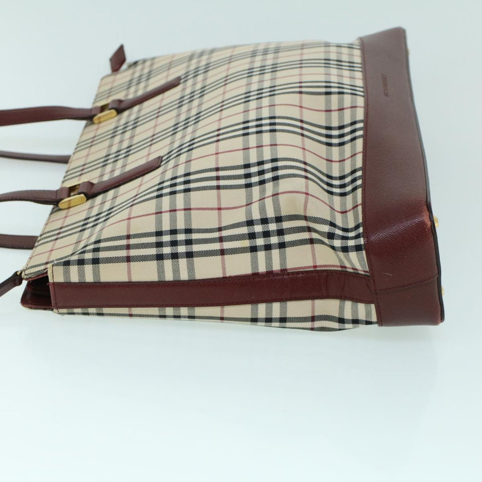 Luxury Burberry Nova Check Tote Bag Canvas Leather Beige Red Auth 54022