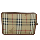 Luxury BurberrySs Nova Check Clutch Bag PVC Leather Beige Black Auth 54026