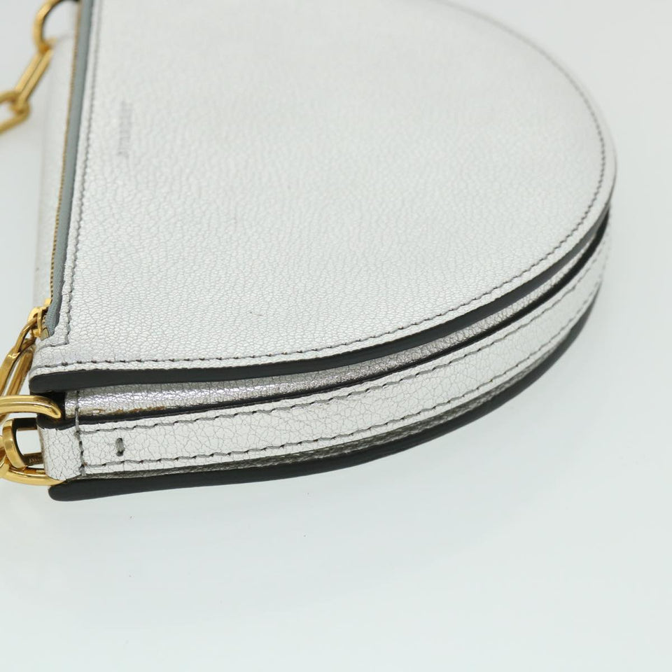 Luxury Burberry Olympia Chain Shoulder Bag Leather Silver Auth 54029