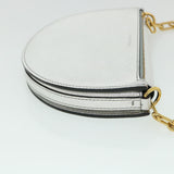 Luxury Burberry Olympia Chain Shoulder Bag Leather Silver Auth 54029