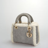 Christian Dior Lady Dior  2020 Mini Suede Shearling Cannage Lady Dior satchel