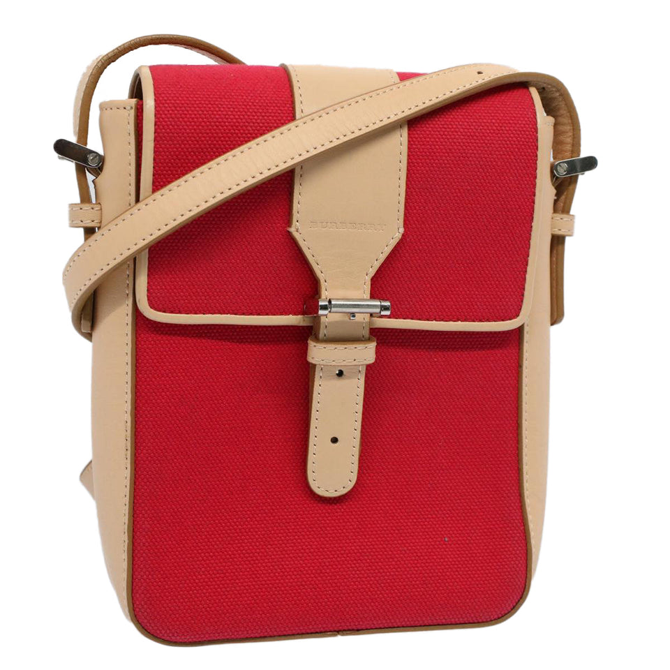 Luxury Burberry Shoulder Bag Canvas Leather Beige Red Auth 54143