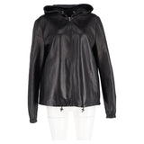 Prada Zipped Hooded Jacket in Black Leather