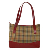 Luxury Burberry Nova Check Tote Bag Nylon Leather Beige Red Auth 54684