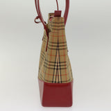 Luxury Burberry Nova Check Tote Bag Nylon Leather Beige Red Auth 54684