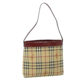 Luxury Burberry Nova Check Shoulder Bag PVC Leather Beige Red Auth 54838
