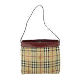 Luxury Burberry Nova Check Shoulder Bag PVC Leather Beige Red Auth 54838
