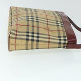Luxury Burberry Nova Check Shoulder Bag PVC Leather Beige Red Auth 54838